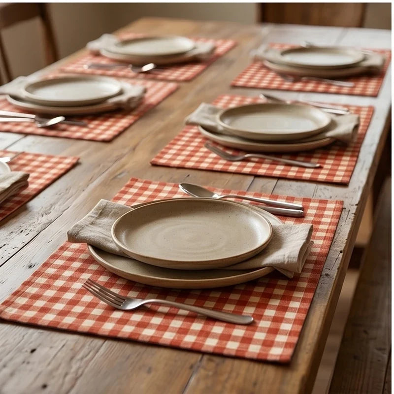 1 4/6/8pcs Checkered Pattern Placemats Dining Table Mats Modern Plaid Printed Design for Party Multi Color Table Mat Kitchen Decor lifestyle photo - 2