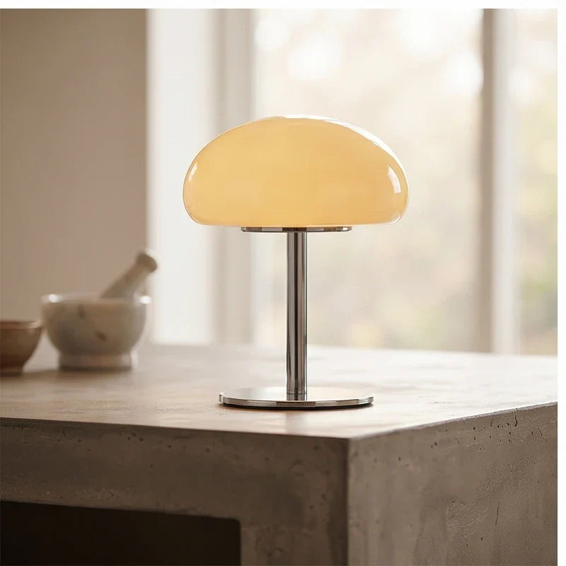 Cream glass lamp styled in a warm home setting - 3