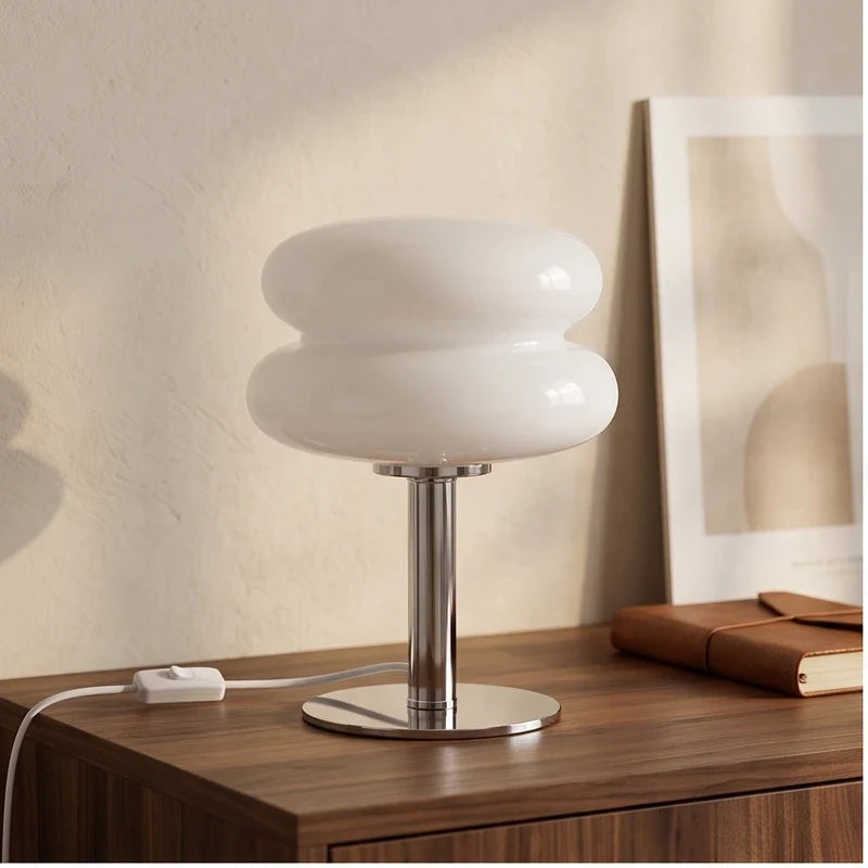 Beige lamp styled in a warm home setting