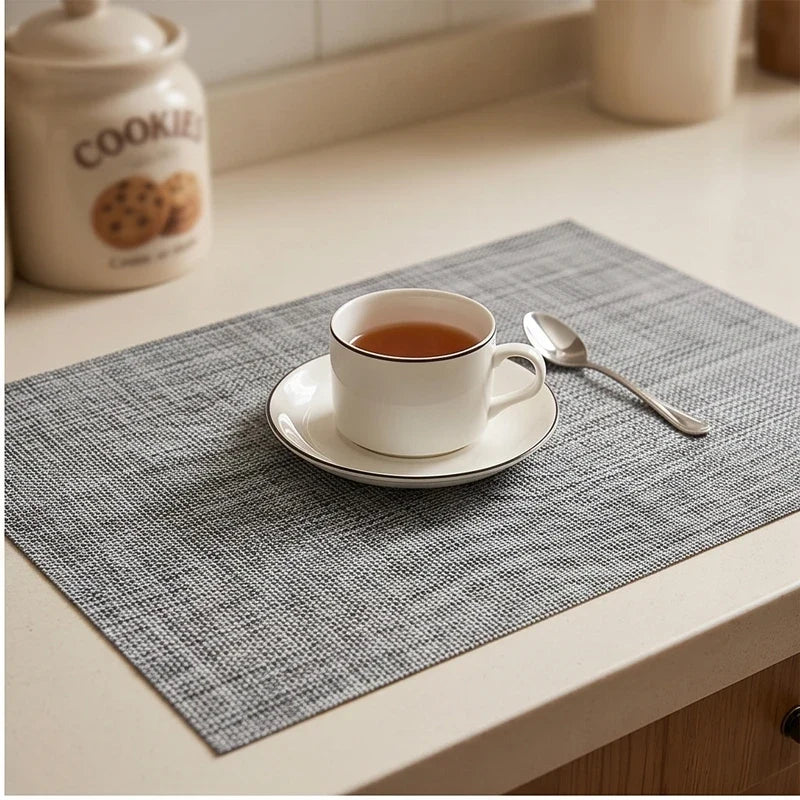 Color 3 Home Heat Insulation Placemat Rectangular Dining Table Decor Cup Pads PVC Waterproof Oilproof Bowl Mats Modern Placemat 45x30cm lifestyle photo - 2