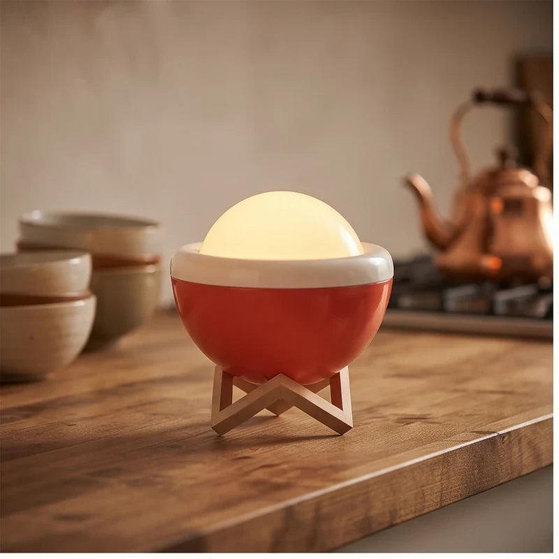 Orange lamp styled in a warm home setting