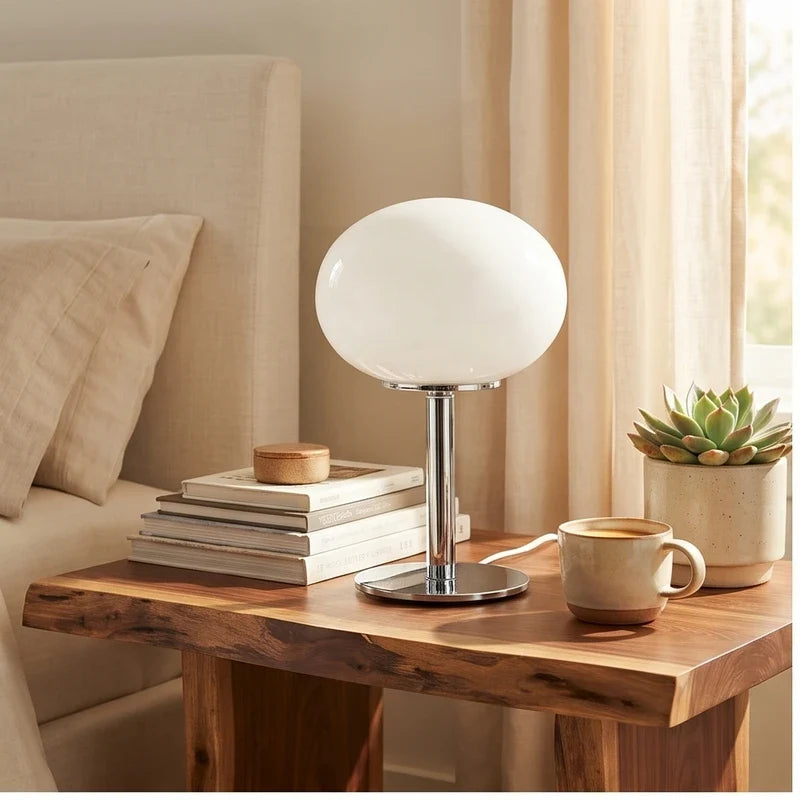 Ivory lamp styled in a warm home setting