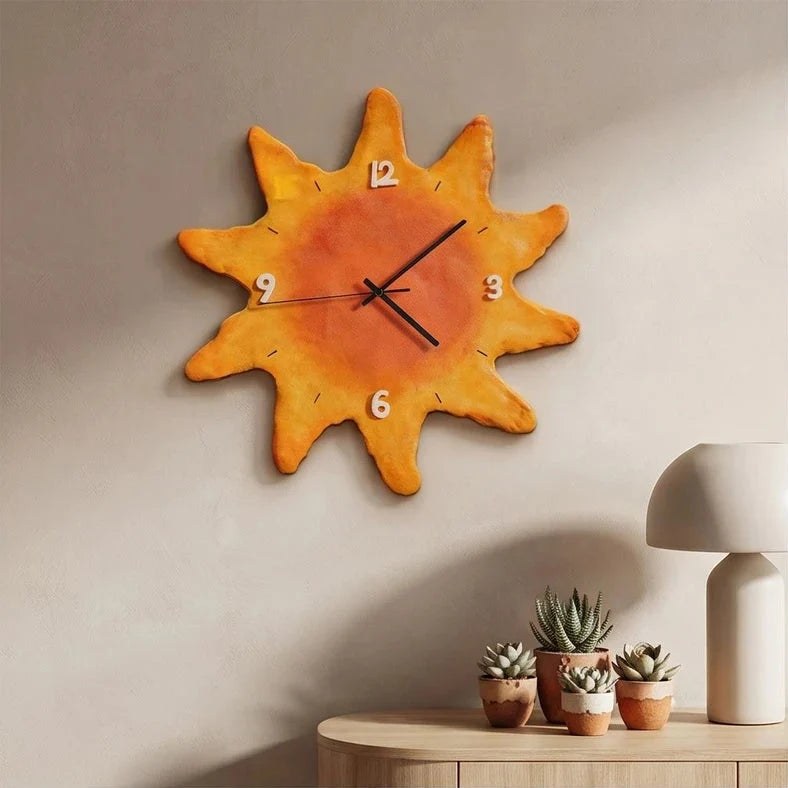 10 inch wood clock styled in a warm home setting