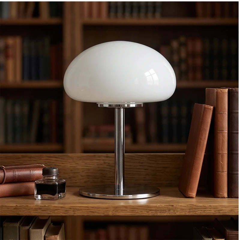 White glass lamp styled in a warm home setting - 3