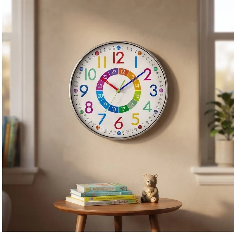 Silver clock styled in a warm home setting