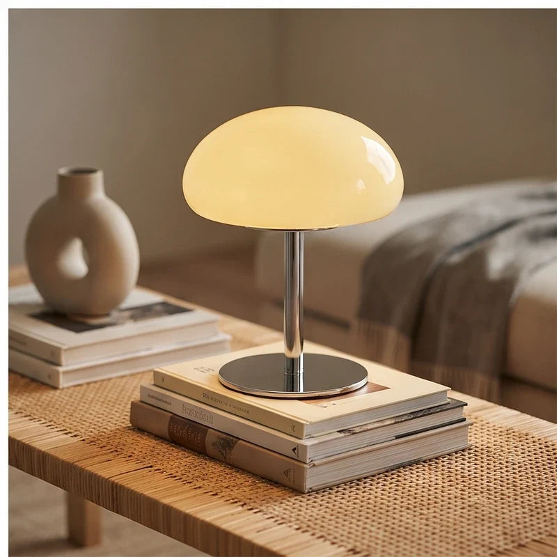 Cream glass lamp styled in a warm home setting - 4