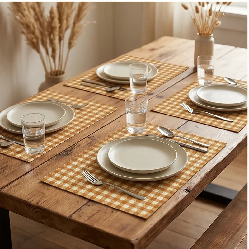 2 4/6/8pcs Checkered Pattern Placemats Dining Table Mats Modern Plaid Printed Design for Party Multi Color Table Mat Kitchen Decor lifestyle photo - 3