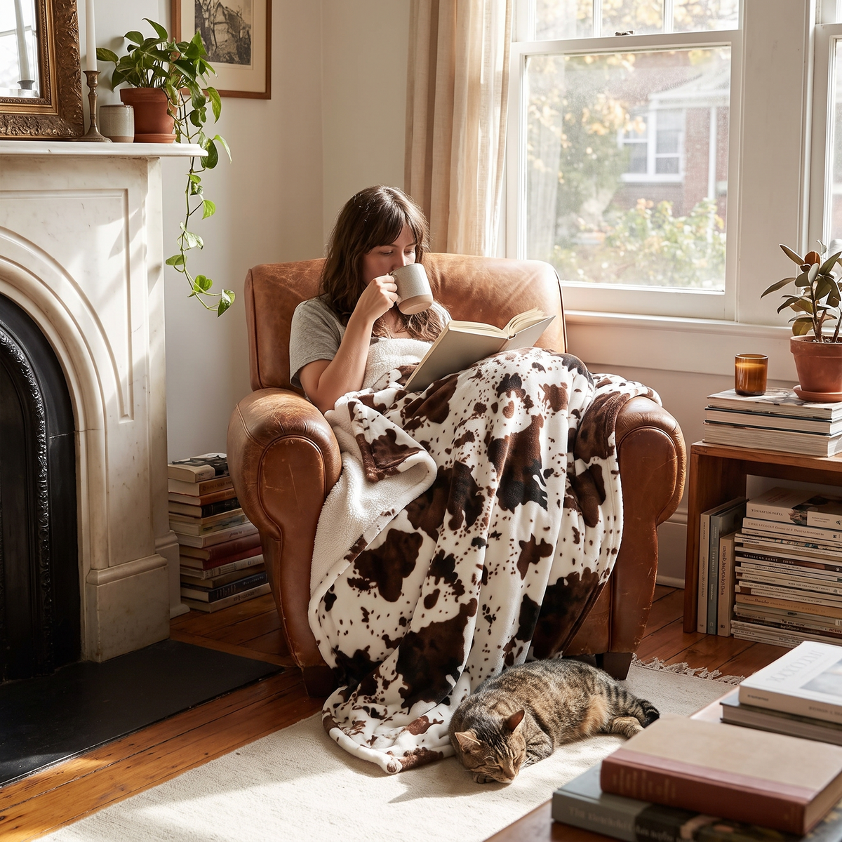 Prairie Oversized Cow Print Throw Blanket