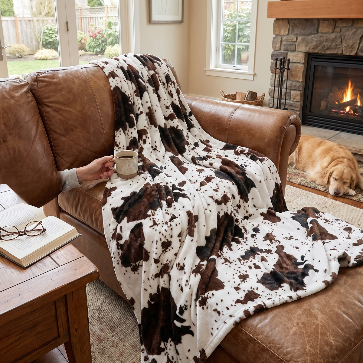 Prairie Oversized Cow Print Throw Blanket