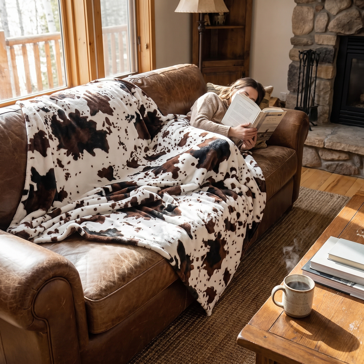 Prairie Oversized Cow Print Throw Blanket