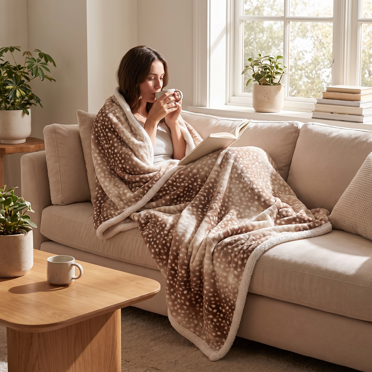 Fawnwood Deer Print Throw Blanket