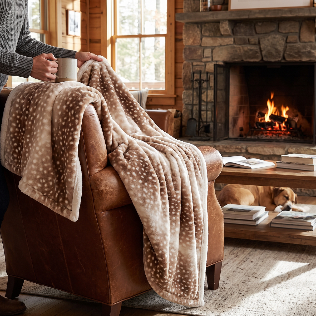Fawnwood Deer Print Throw Blanket