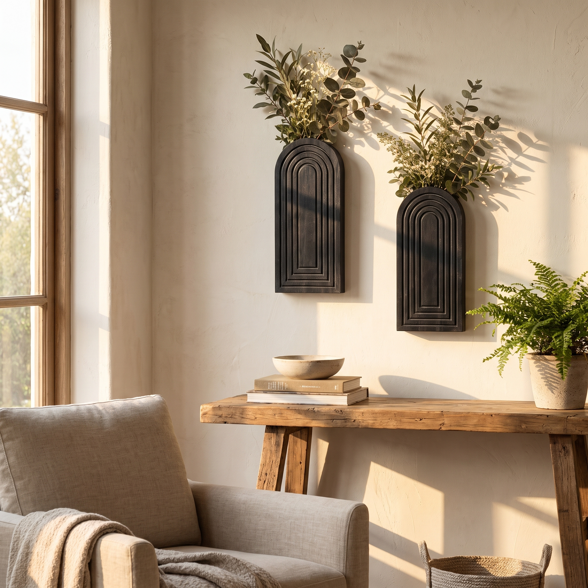 Black Arched Wood Wall Vase