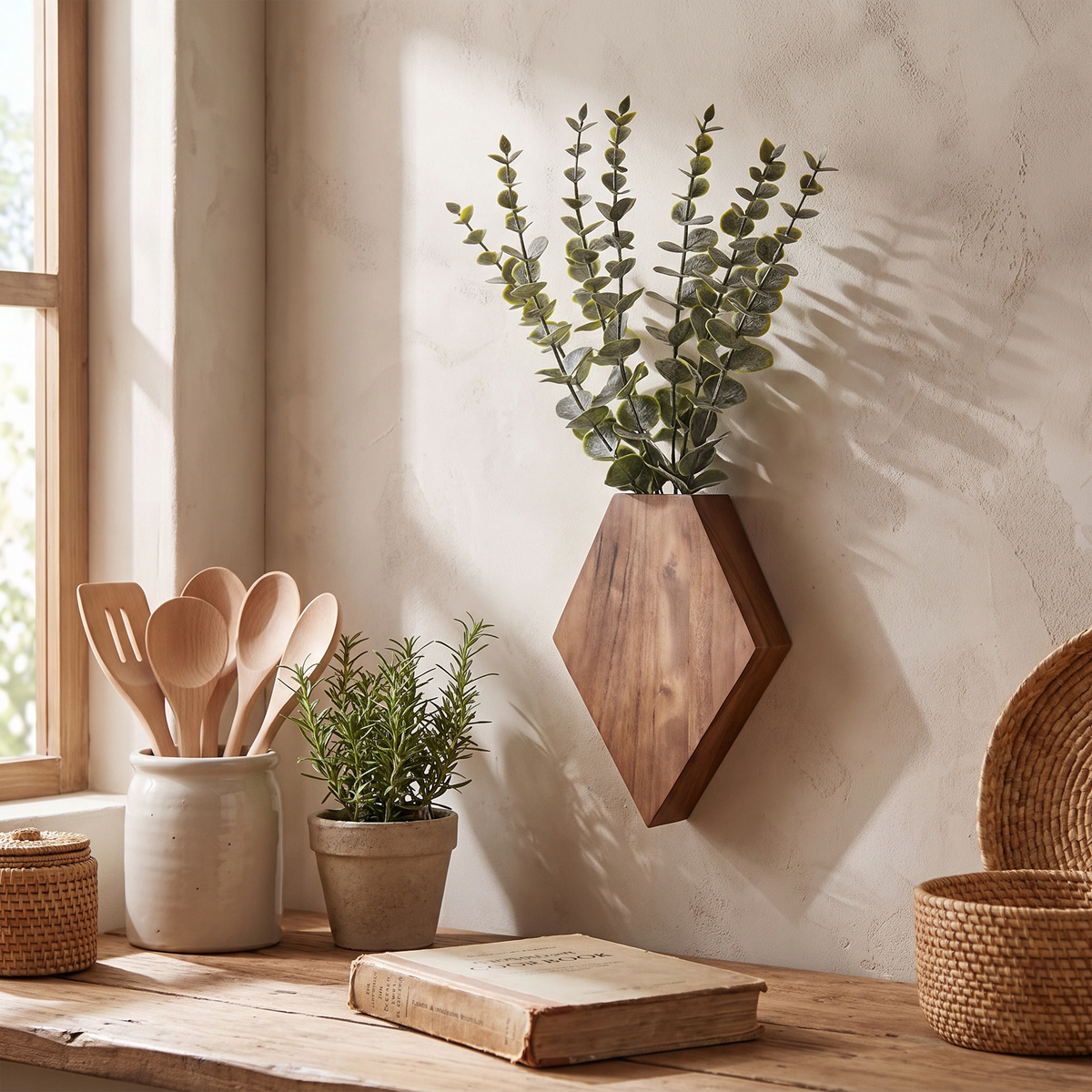 Geometric Diamond Wood Wall Planters