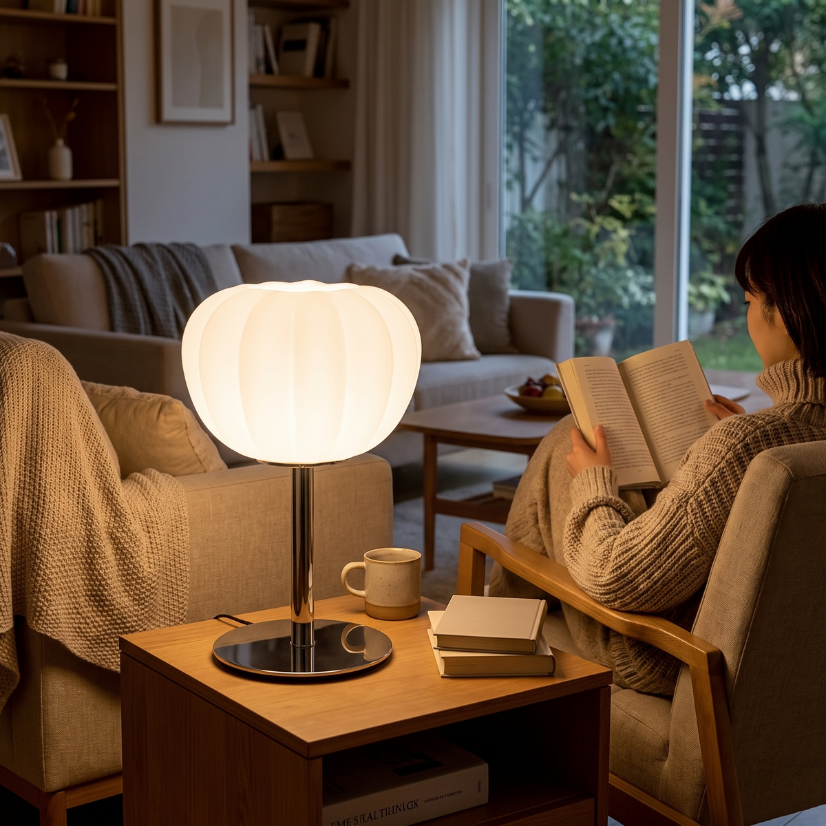 Pumpkin Shaped Frosted Glass Table Lamp