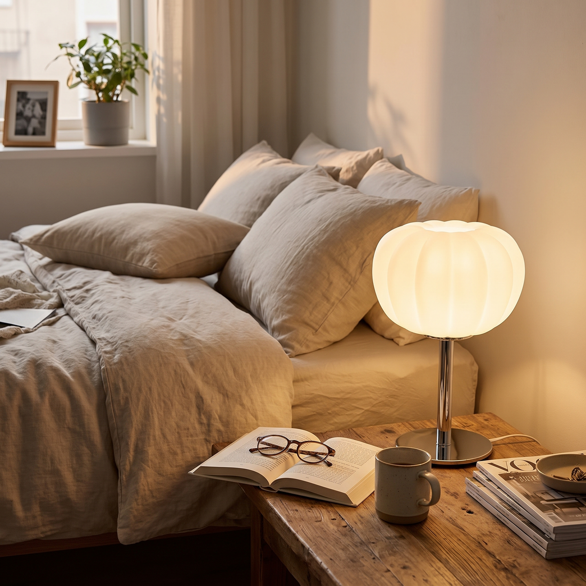 Pumpkin Shaped Frosted Glass Table Lamp