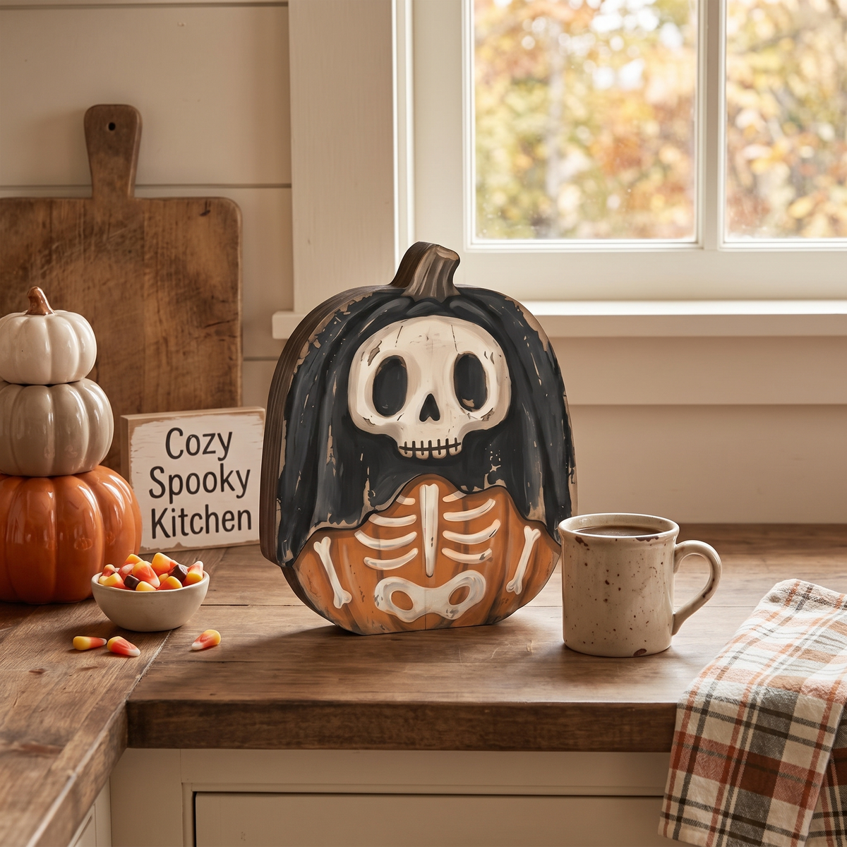 Painted Wood Halloween Tabletop Signs (Set of 6)