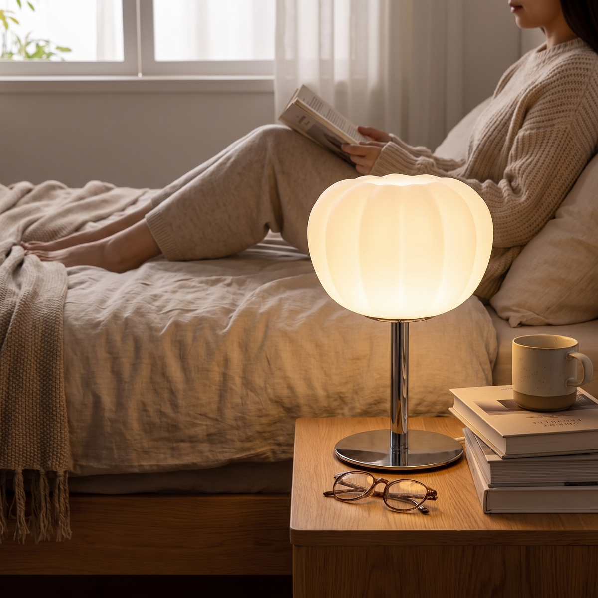 Pumpkin Shaped Frosted Glass Table Lamp