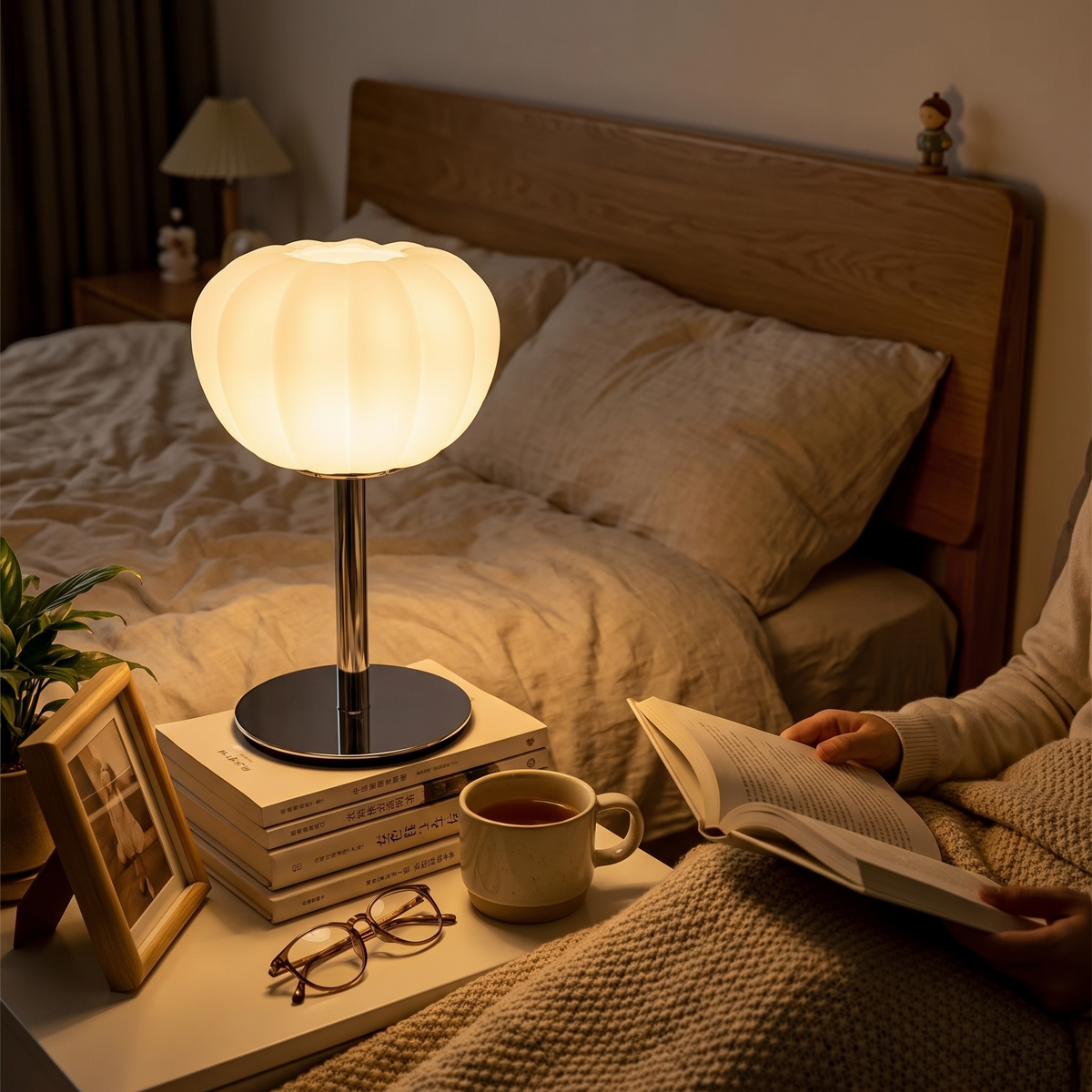 Pumpkin Shaped Frosted Glass Table Lamp