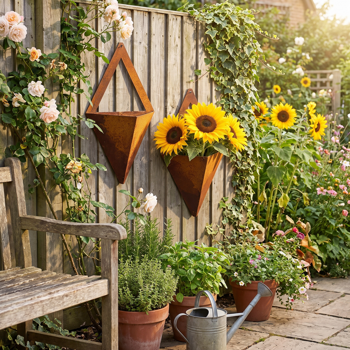 Rustic Metal Wall Hanging Planters