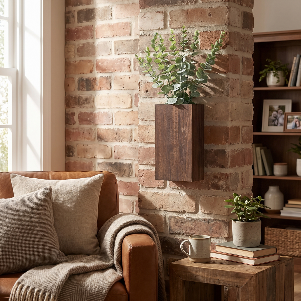 Everett Wall Planter with Faux Eucalyptus Plant