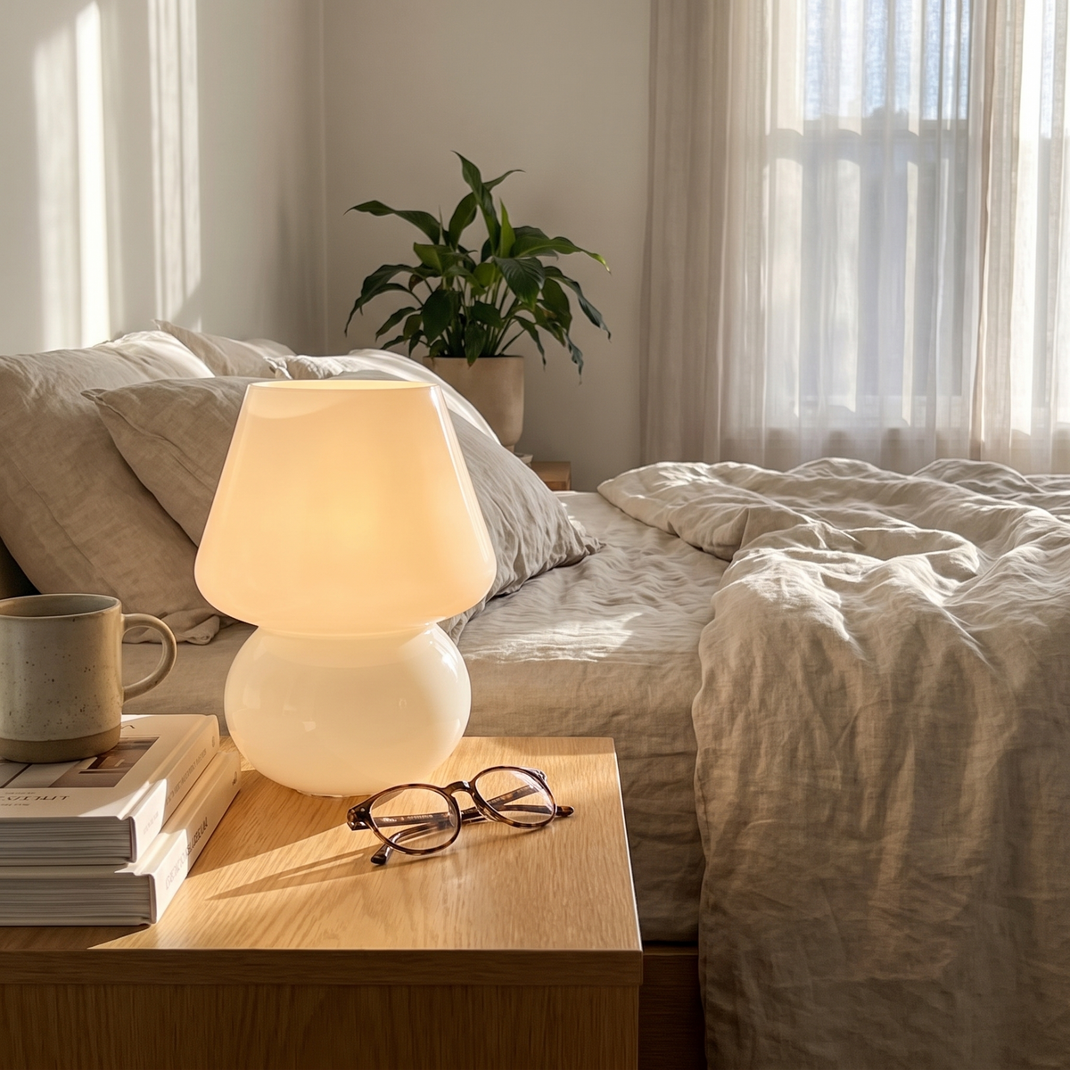 Mushroom-Shaped Glass Table Lamp