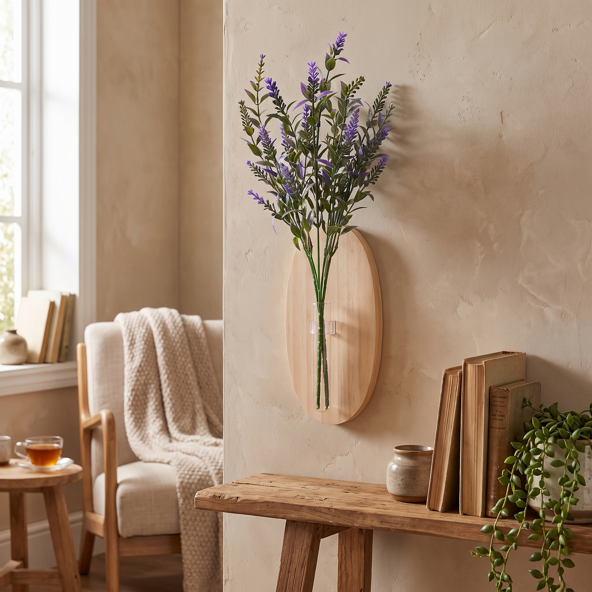 Wooden Wall Mounted Glass Flower Vase