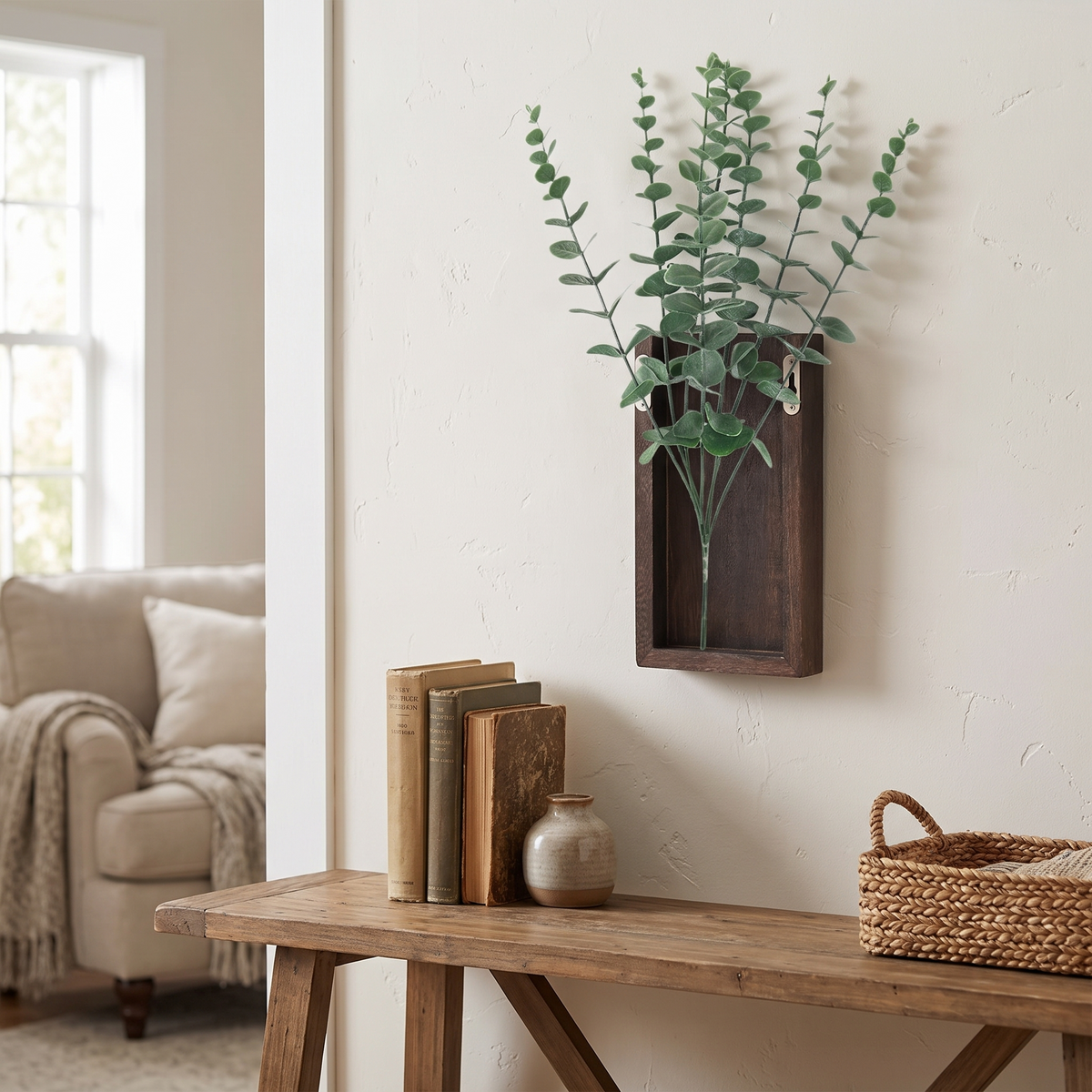 Everett Wall Planter with Faux Eucalyptus Plant