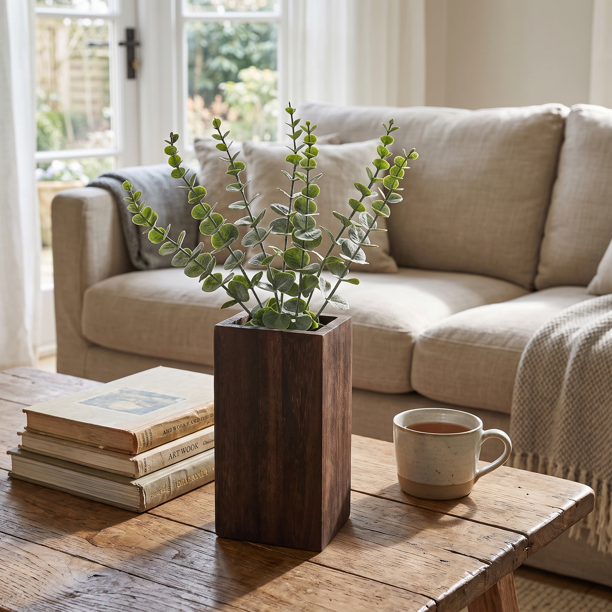 Everett Wall Planter with Faux Eucalyptus Plant