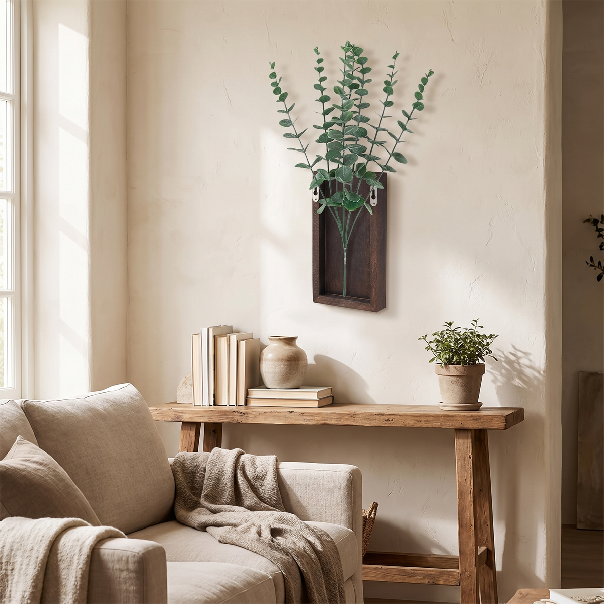 Everett Wall Planter with Faux Eucalyptus Plant