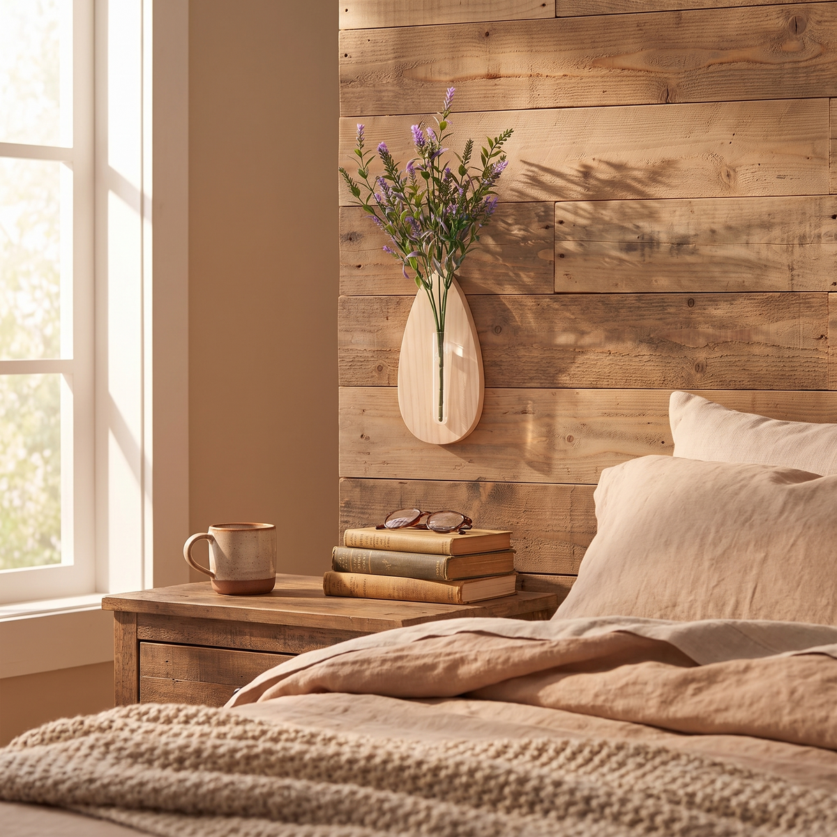 Wooden Wall Mounted Glass Flower Vase