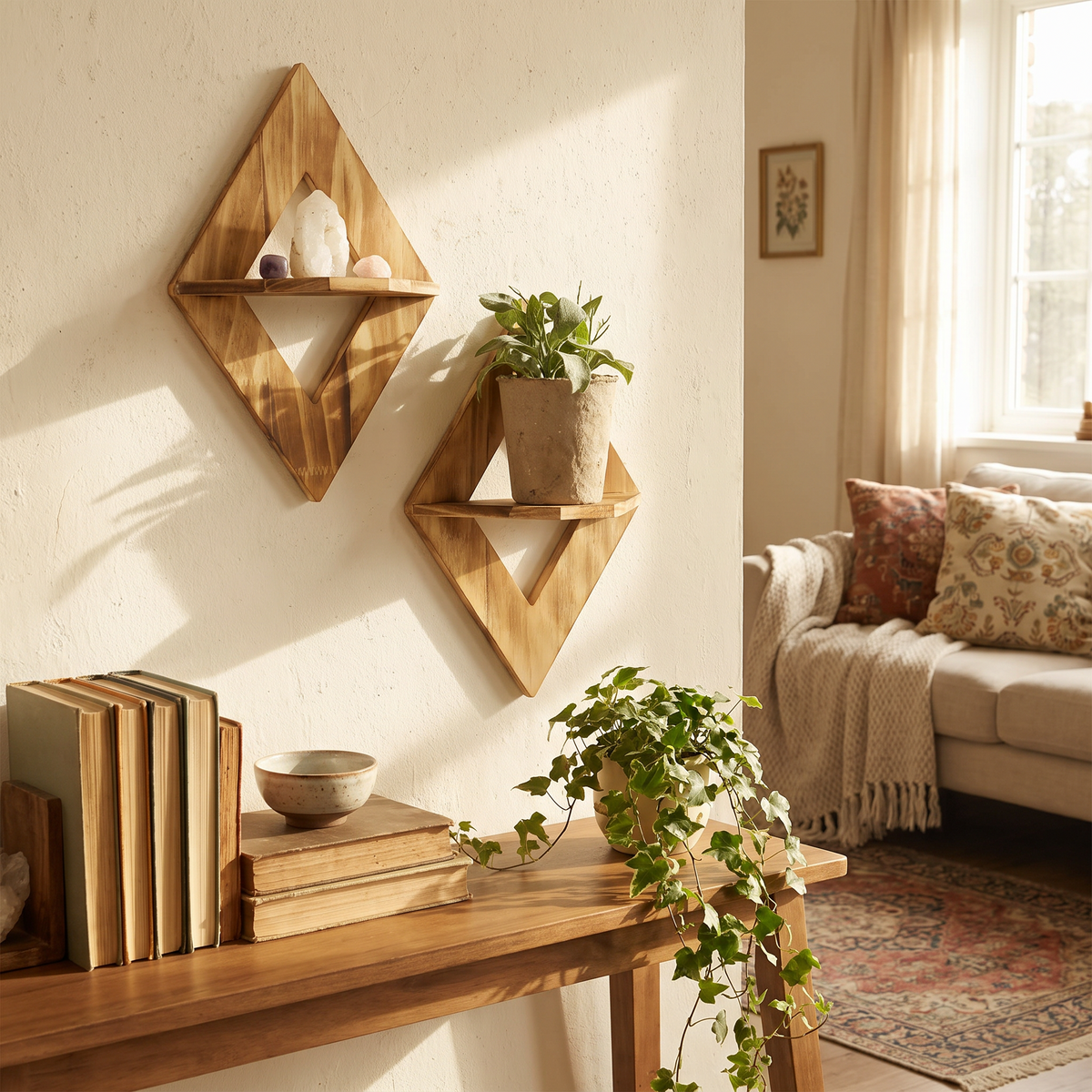 Vesper Geometric Wood Wall Shelf Set
