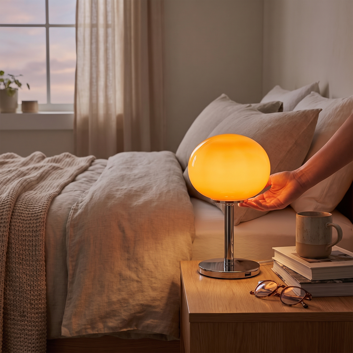 Nimbus Oval Bedside Lamp with USB Power