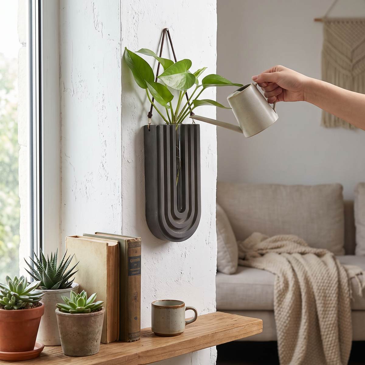 Fern Wall-Mounted Glass Vase with Wood Frame
