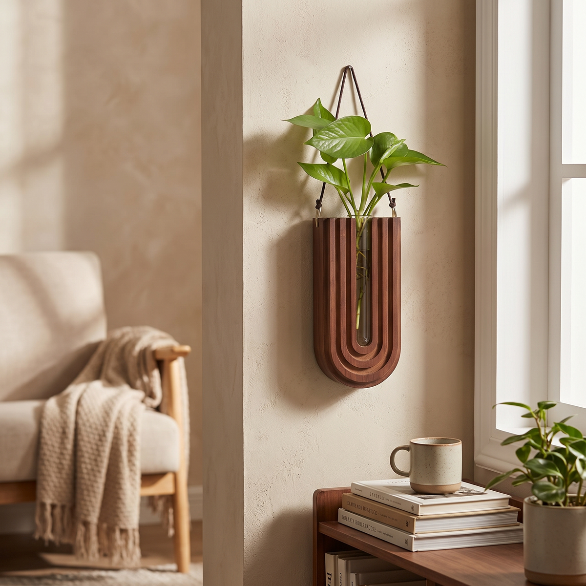 Fern Wall-Mounted Glass Vase with Wood Frame