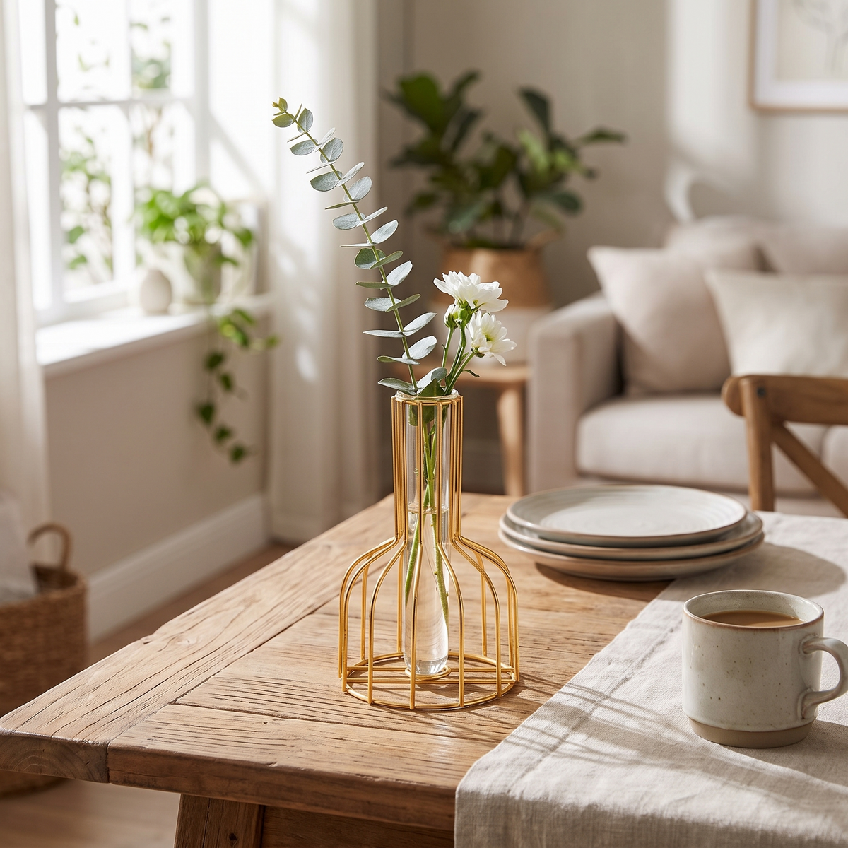 Verdant Metal Plant Holder with Glass Vase
