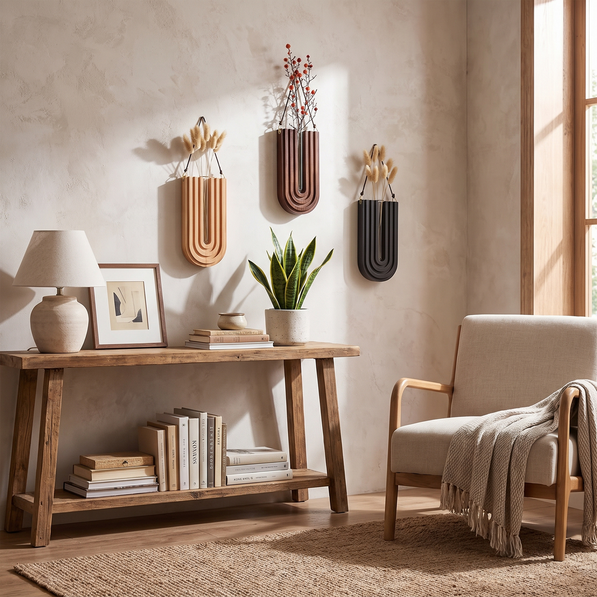 Fern Wall-Mounted Glass Vase with Wood Frame