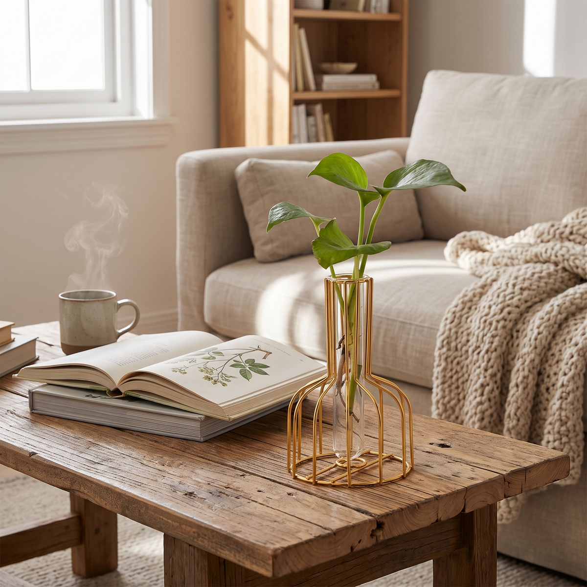 Verdant Metal Plant Holder with Glass Vase