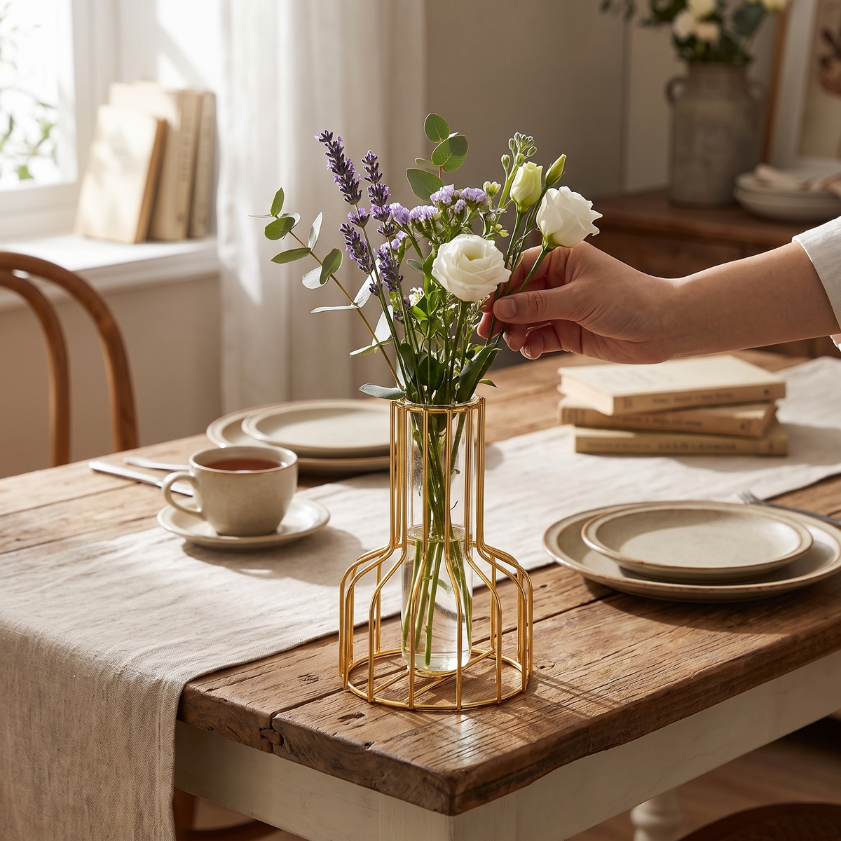 Verdant Metal Plant Holder with Glass Vase