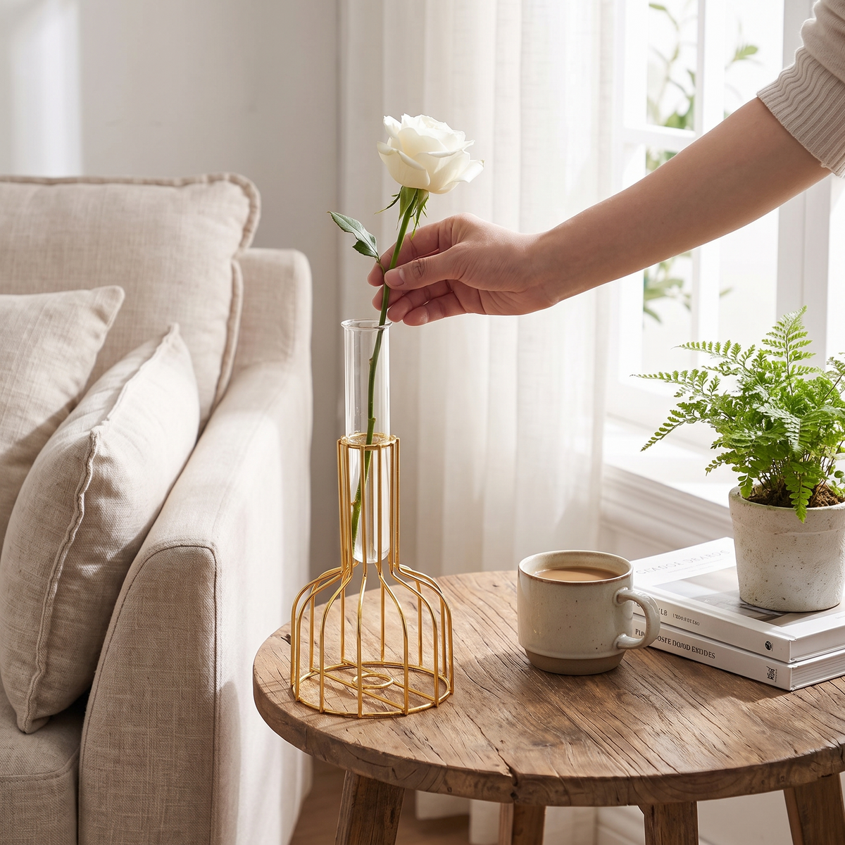 Verdant Metal Plant Holder with Glass Vase