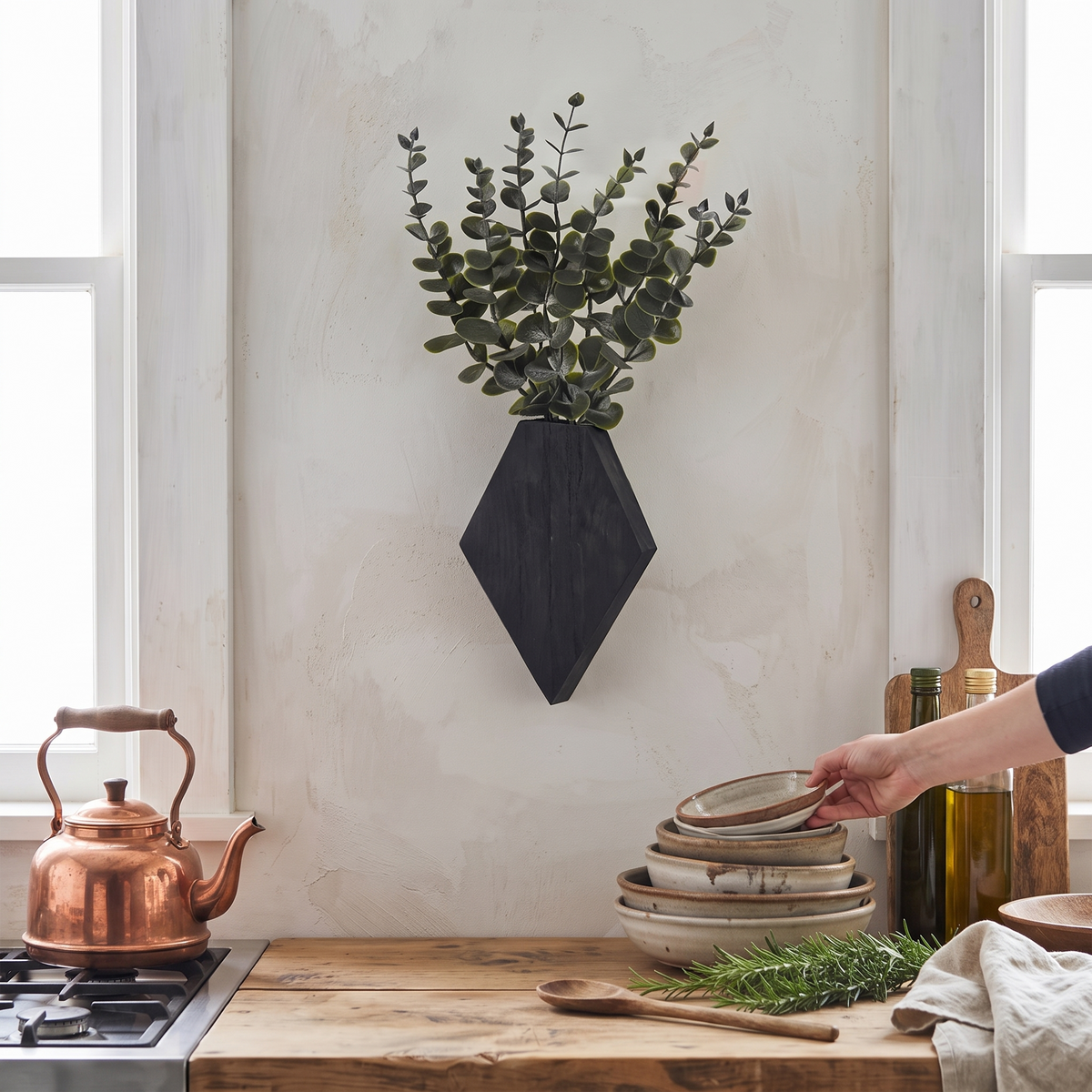Geometric Diamond Wood Wall Planters