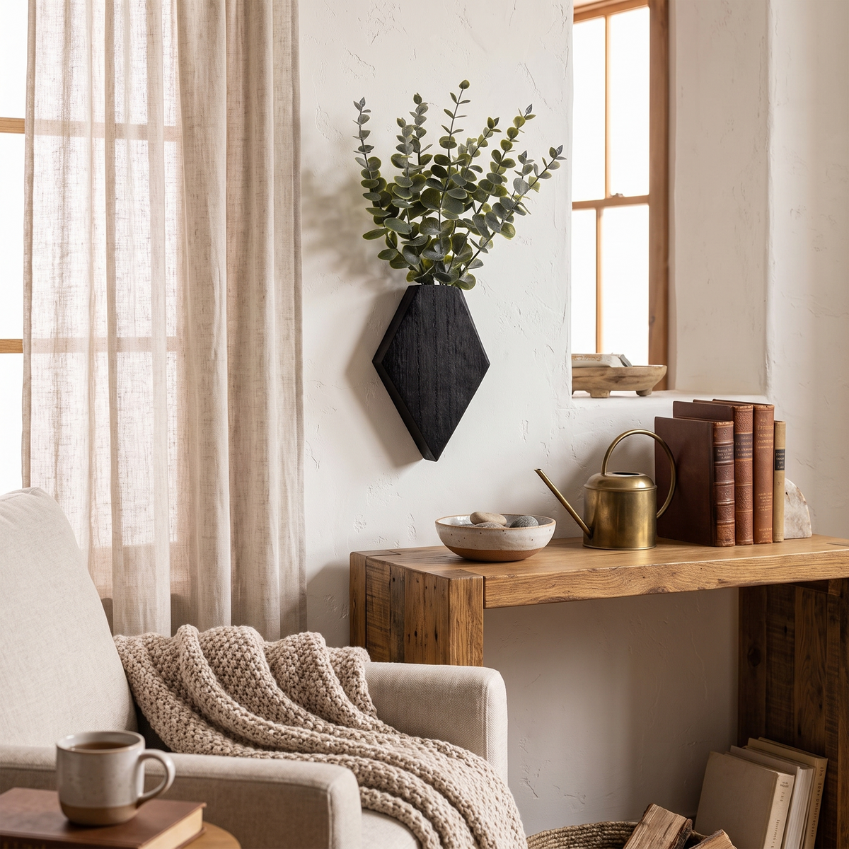 Geometric Diamond Wood Wall Planters