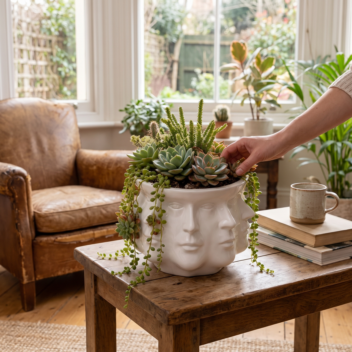 Viridian Ceramic Face Planter