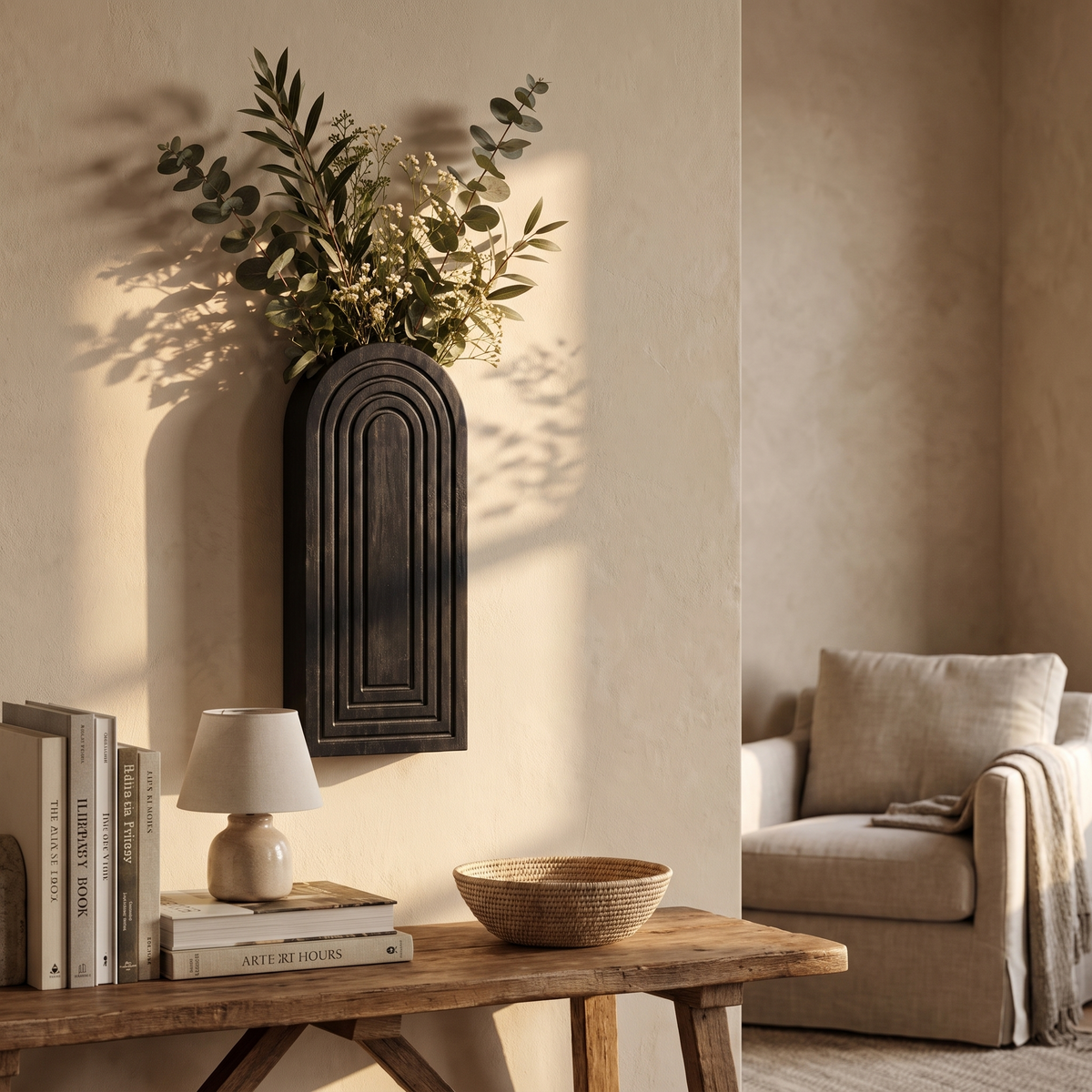 Black Arched Wood Wall Vase