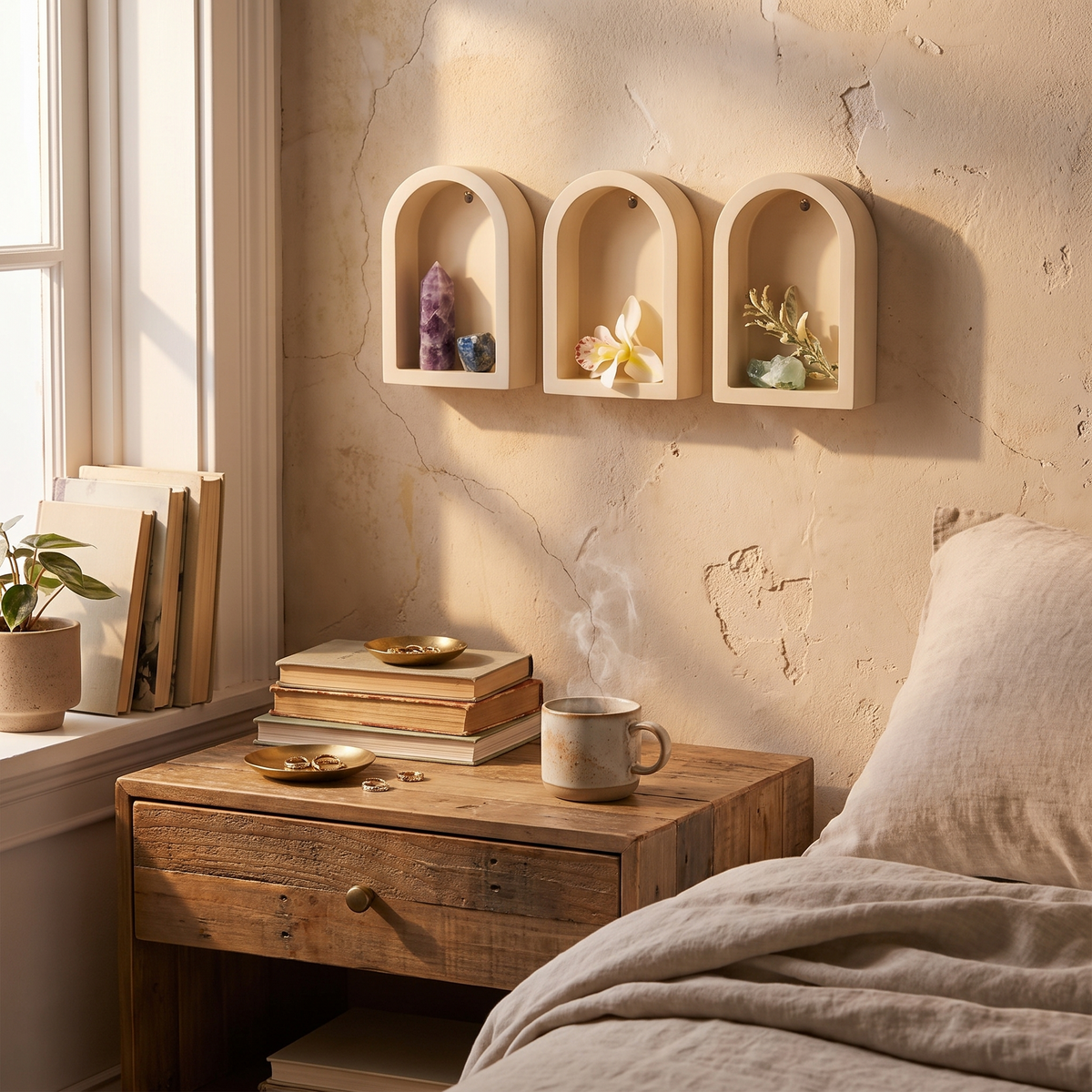 Arched Wooden Wall Mounted Shelves