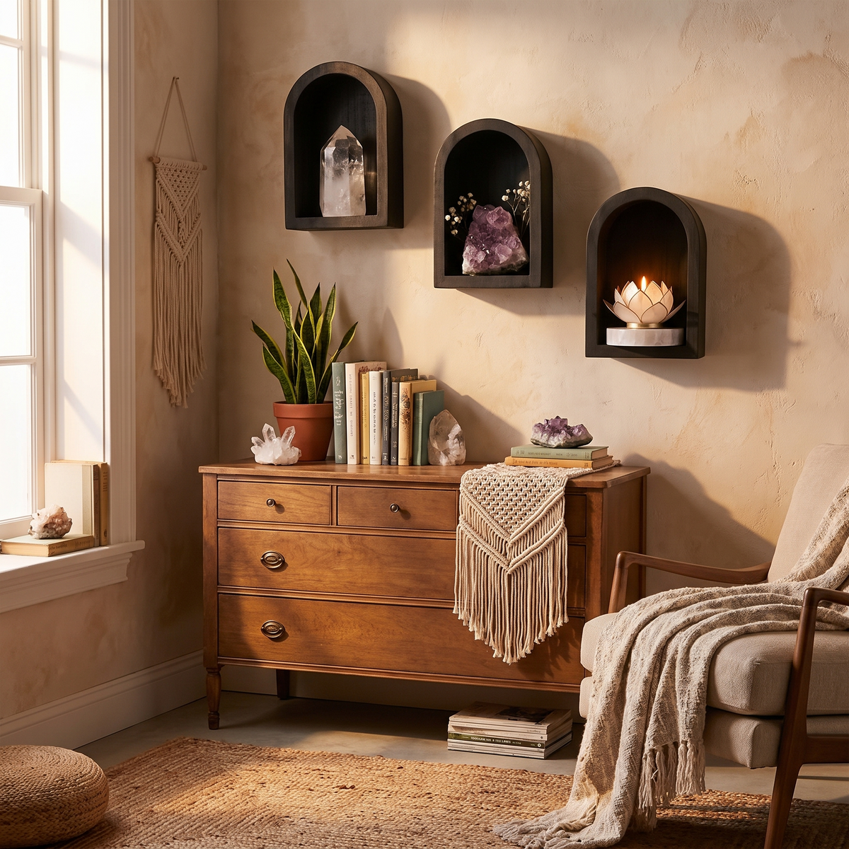 Arched Wooden Wall Mounted Shelves