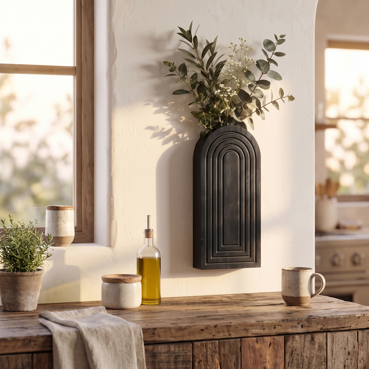 Black Arched Wood Wall Vase