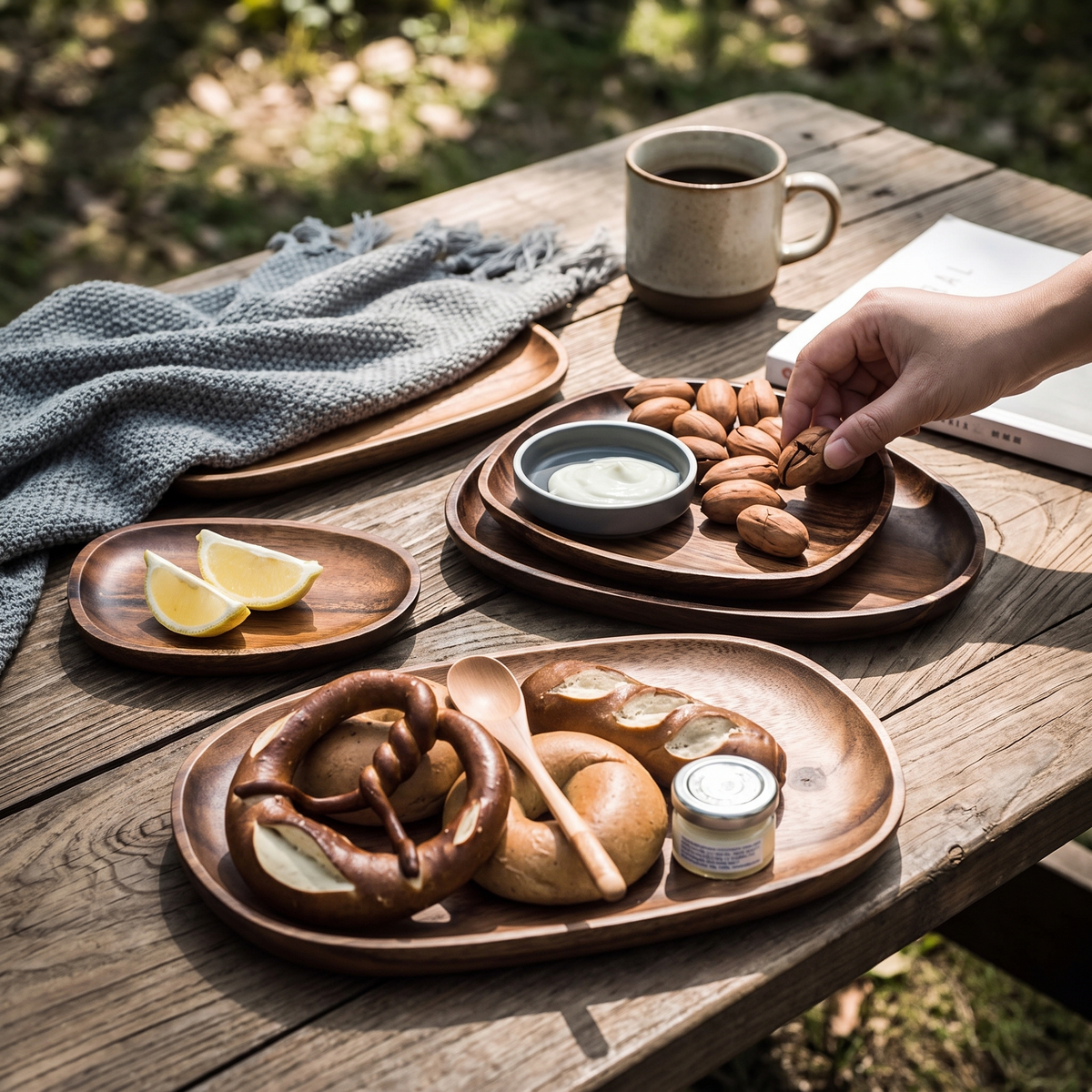 Acacia Handcrafted Wood Serving Plate 5-Piece Set