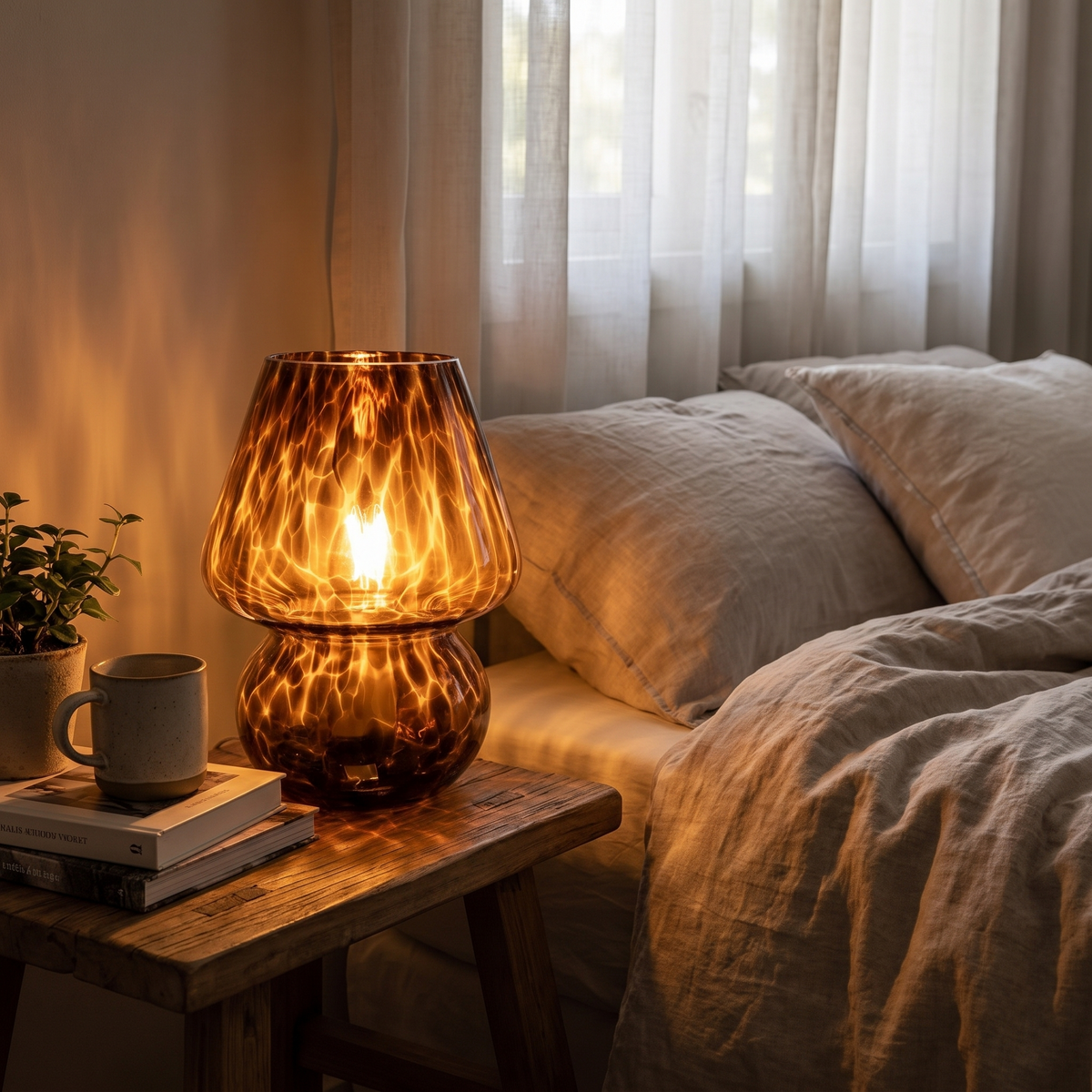 Mushroom-Shaped Glass Table Lamp