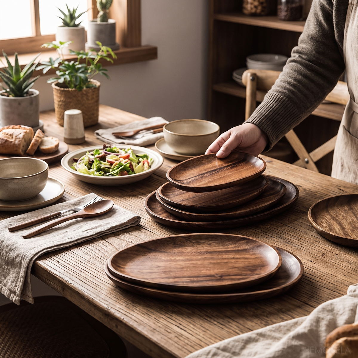 Acacia Handcrafted Wood Serving Plate 5-Piece Set